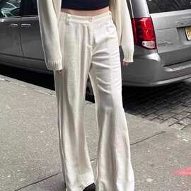 BM风 美式棉麻高腰米白色长裤bm女休闲裤喇叭裤LIDIA PANTS