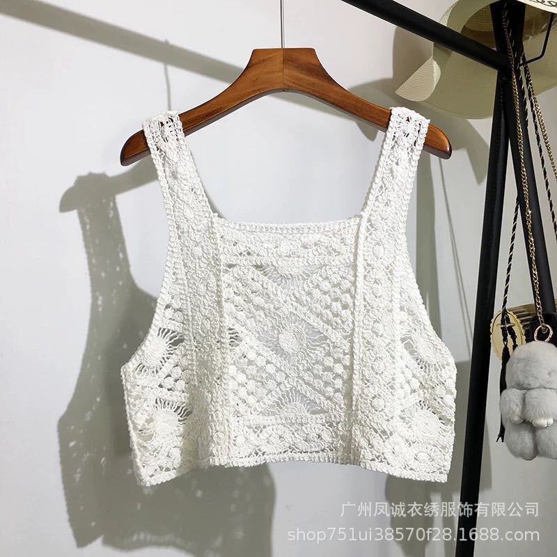 Short Thorn Sling Versatile Retro Literary Style Sleeveless Vest Top Persian Mia Style Knitted Cut Out Design