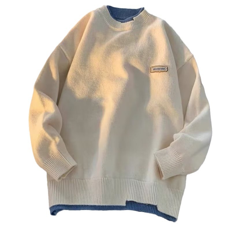 Pull à capuche en tricot de couleur unie polyvalent à col rond pour garçons, automne et hiver, nouveau style, marque tendance_voghion.com
