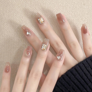 Temperament Warm Butterfly Wearable Nails, Gentle Nude Nail Patches, Commuter Nail Patches, Semi-Handmade Fake Nails, Winter Manicure