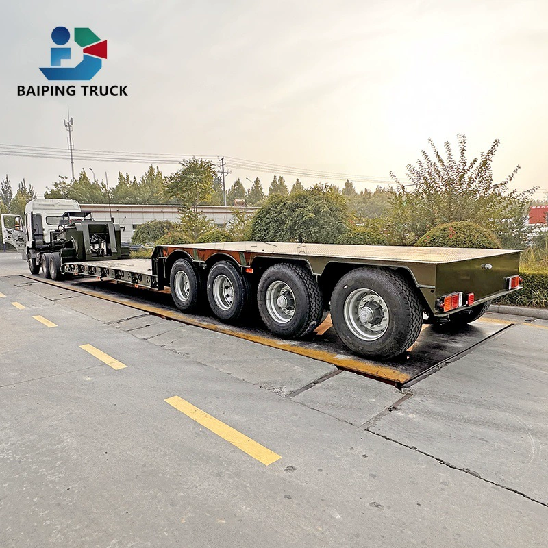 Заводская экспортная модель низкорамного полуприцепа с откидной передней частью, большой низкорамный полуприцеп, специальное транспортное средство, низкорамный прицеп