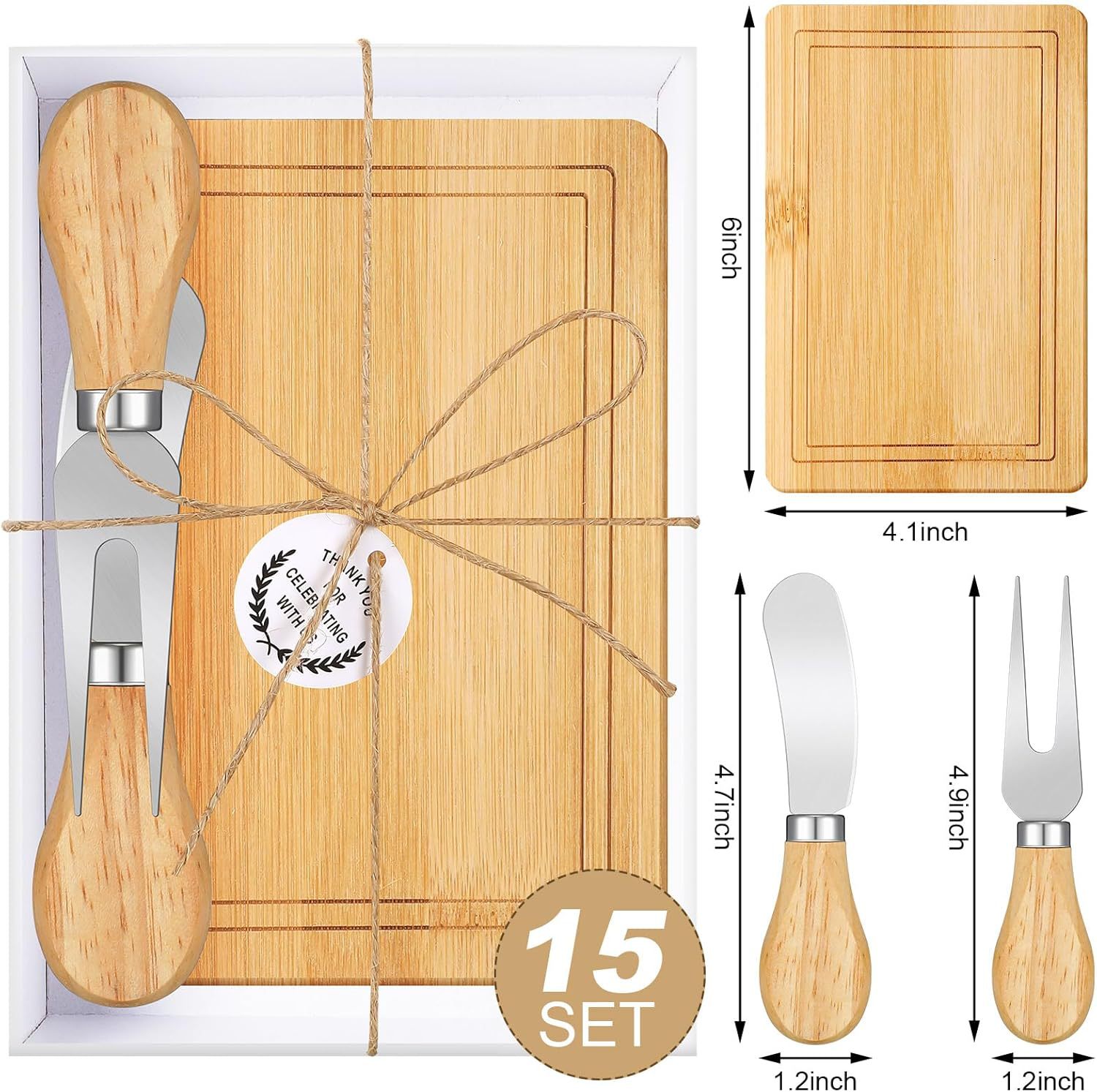 Caja de regalo de mano Mini juego de tabla de cortar de bambú Juego de cuchillo de queso Juego cuadrado Boda en caja Banquete de cumpleaños Tablero de bambú