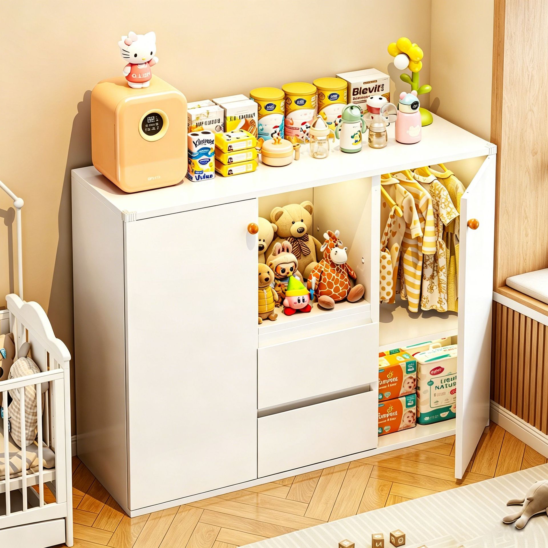 Feeding Table, Children's Storage Cabinet, Wardrobe, Baby Floor-Standing Storage Rack, Baby Toy Storage Shelf, Steel Mother-And-Baby Cabinet