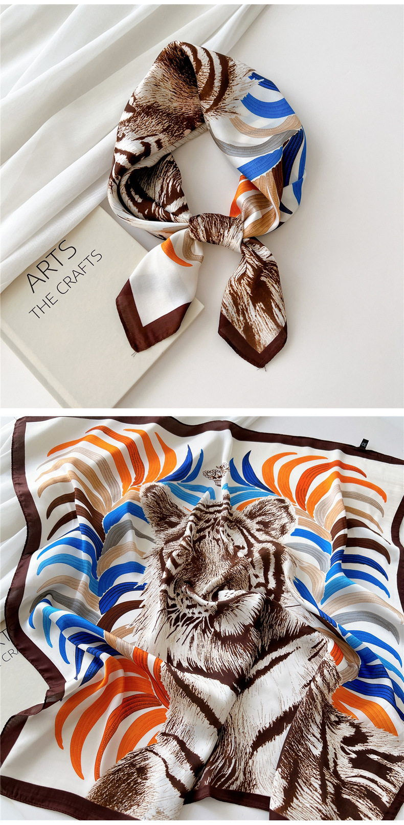Women's Simple Style Color Block Satin Printing Silk Scarf display picture 9