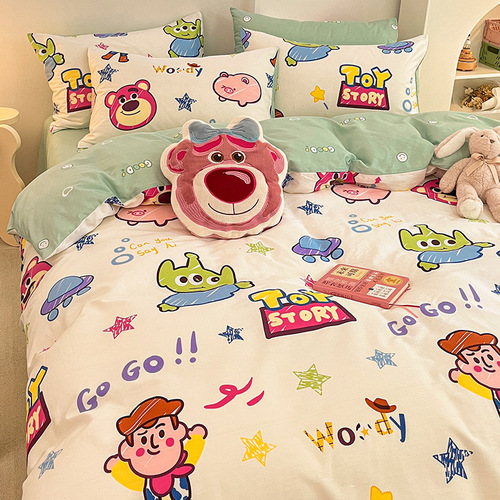 Cotton 100 pure cotton bed four-piece children's bedding dormitory quilt cover sheet single three-piece fitted sheet set 4