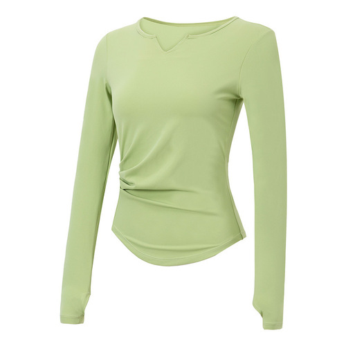 Yoga clothes with chest pads for women, quick-drying fitness clothes, sports tops, Pilates training long-sleeved clothes, running spring and summer