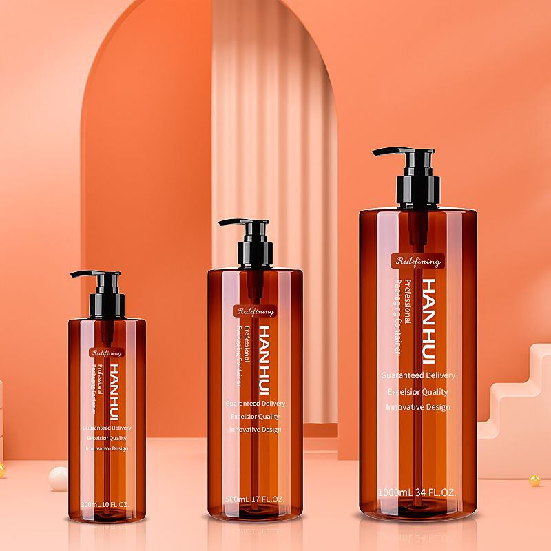 批发500ml茶色PET圆形分装瓶洗发水瓶子沐浴露喷雾瓶塑料瓶包装