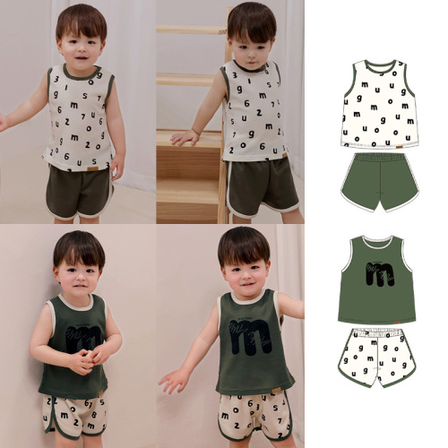 Baby and Toddler Striped Waffle Collar Top Set 2024 Summer New Fashion Unisex Baby Summer Outfit