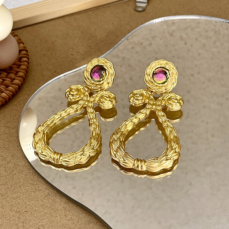 1 Pair Retro Heart Shape Flower Bow Knot Inlay Artificial Crystal Metal Artificial Crystal Pearl Zircon Drop Earrings Ear Studs display picture 17