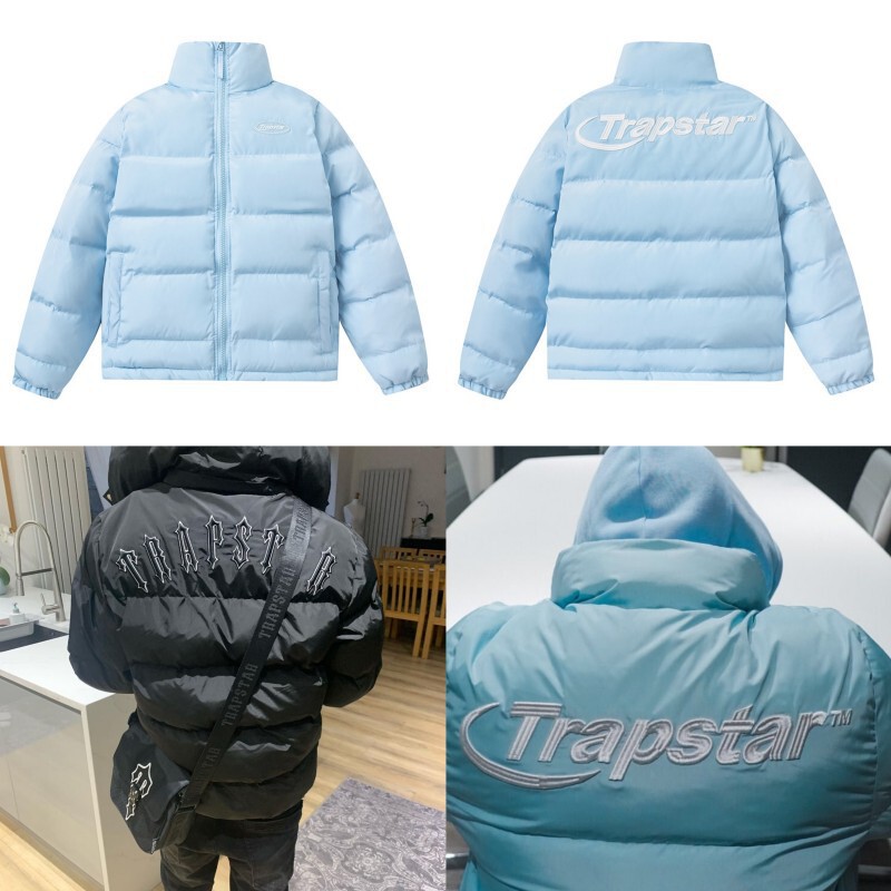 Cross-Border Trade Trapstar Cotton Jacket Retro Stand Collar Blue Letter Small Logo Embroidery Loose Couple Jacket Coat