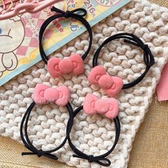 (黑色皮筋版）植絨粉色蝴蝶結髮繩ins可愛秋冬百搭簡約髮飾皮筋少