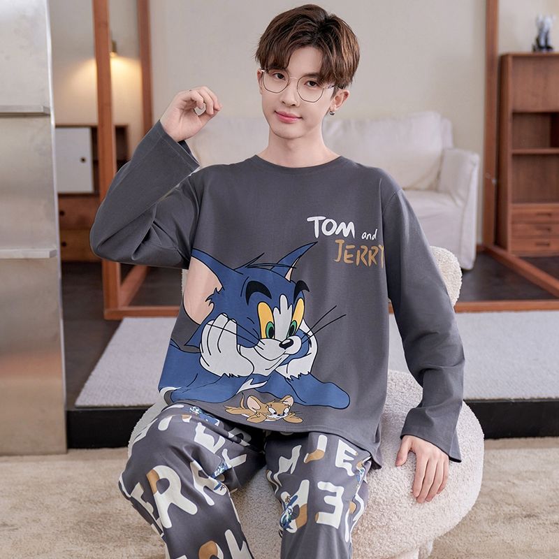 长袖春秋睡衣男纯棉青少年家居服套装卡通男士薄款初高中秋季学生