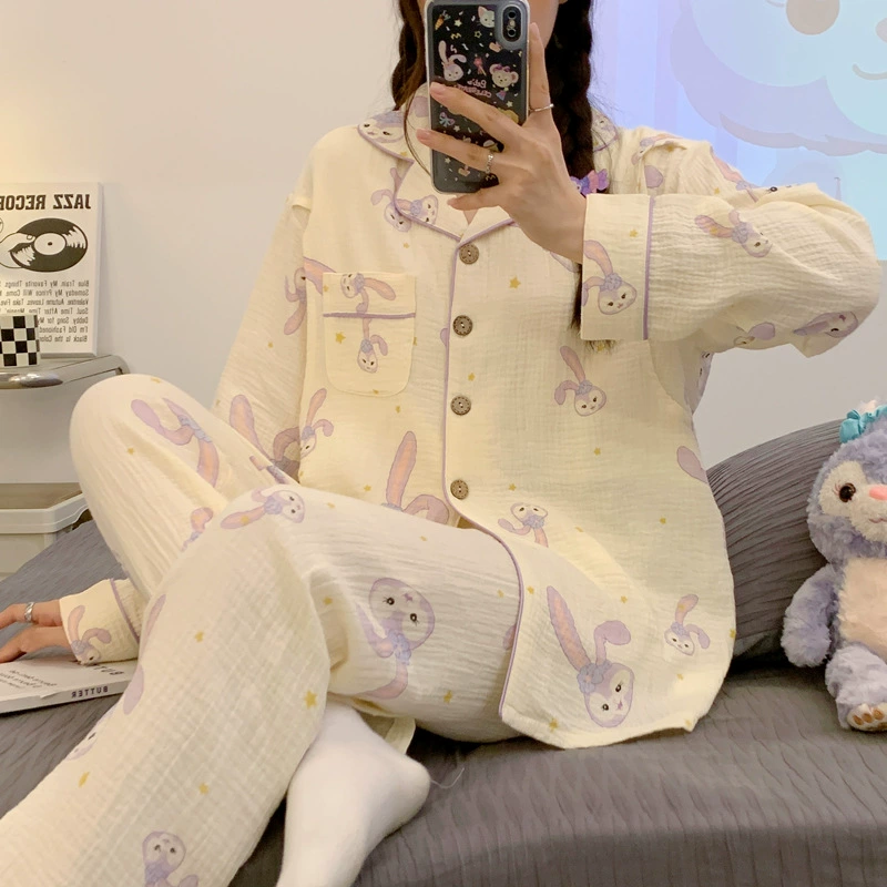 Одежда для Луны Летняя тонкая марля из чистого хлопка Послеродовая Пижама для кормления Весна и осень Сидячий месяц Кормление беременных женщин Впитывающая пот домашняя одежда