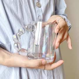 高级感手柄泡泡玻璃杯小众喝水杯子创意咖啡杯牛奶杯高颜值马克杯