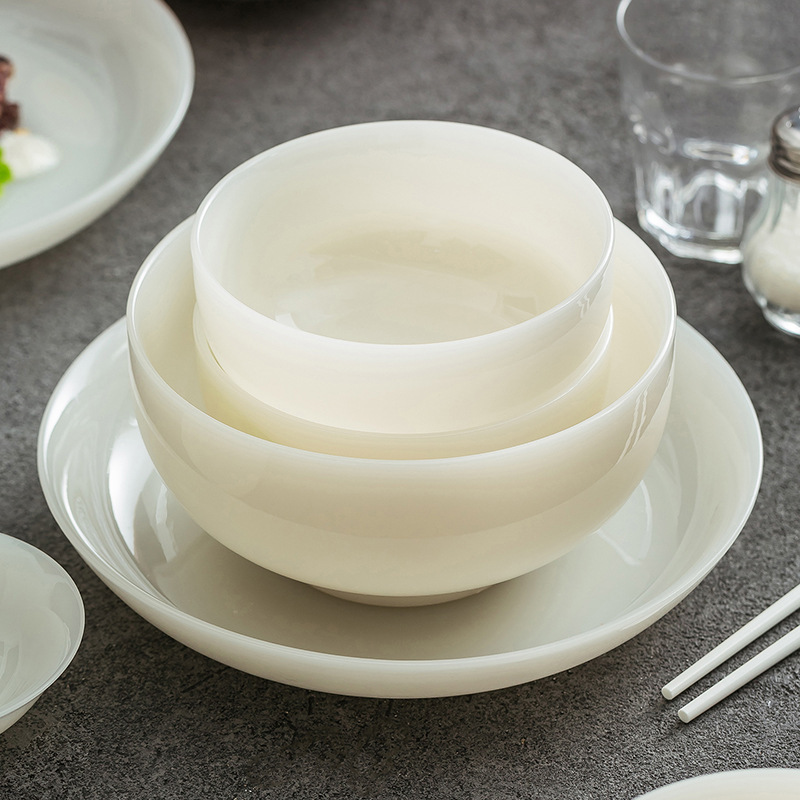 Ice-Type Jade Porcelain Intangible Cultural Heritage Craft Tableware, Warm and Smooth White Porcelain, Non-Oil-Absorbing, Household Rice Serving, Dish Serving, Soup Bowl, Deep Plate Set Ice-Type Jade Porcelain Intangible Cultural Heritage Craft Tableware, Warm and Smooth White Porcelain, Non-Oil-Absorbing, Household Rice Serving, Dish Serving, Soup Bowl, Deep Plate Set