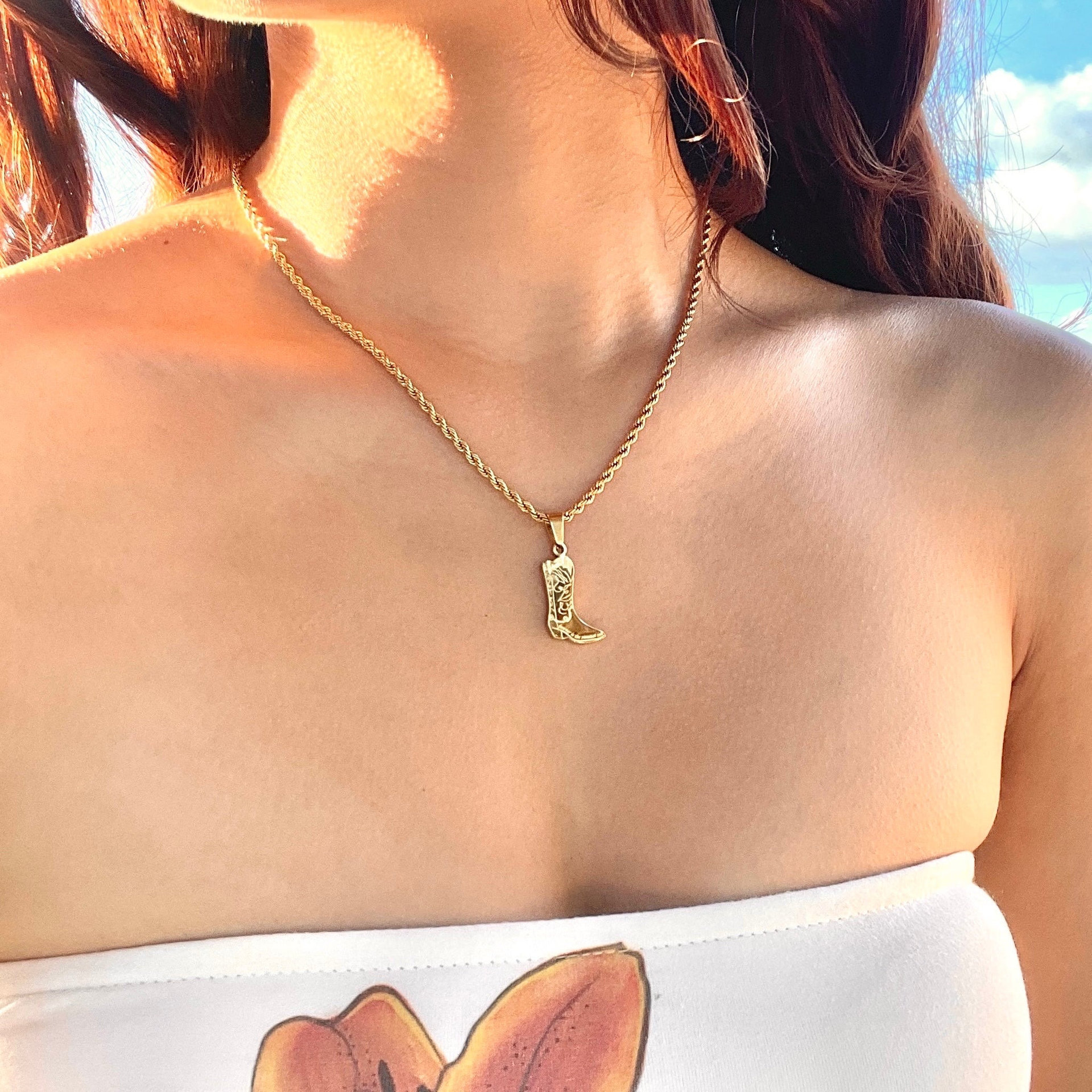 Collar de Vaquero con Bota y Cadena Trenzada, Se Puede Grabar