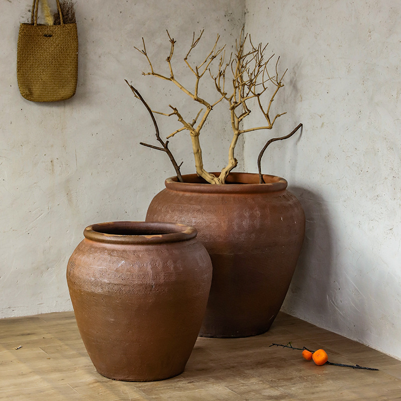 Combinación de cerámica de tierra gran vasija de cerámica gran jardín gran maceta de flores decoración residencial gruesa vasija de cerámica retrógrada duradera