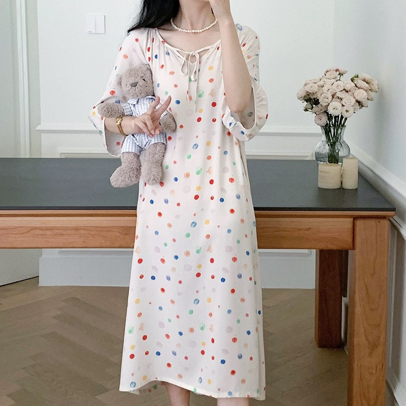 Camisón mujer verano falda larga de playa delgada pijama de seda de algodón primavera y otoño damas estilo de vacaciones ropa de hogar de seda de algodón de gran tamaño