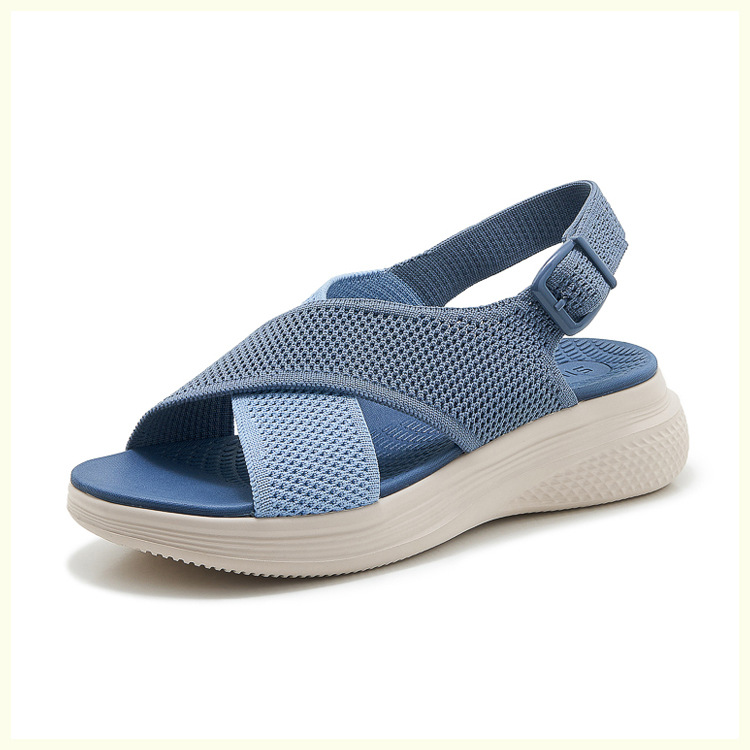Sandal nữ quai chéo dệt kim phối dây rút, đế MD nhẹ êm — màu be, màu đen, xanh lam, màu hồng chi tiết 20