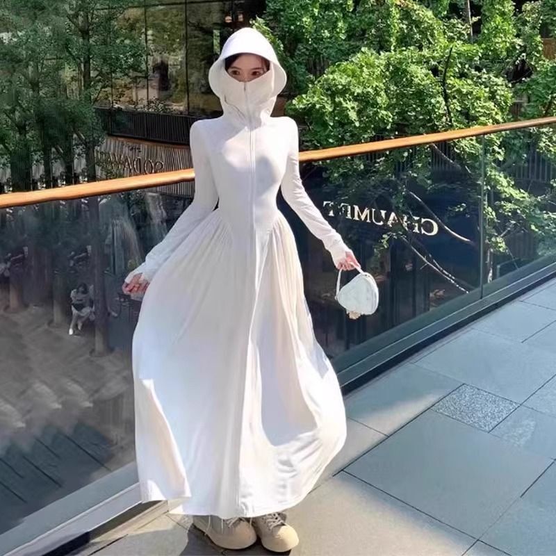 New Ice Silk Sun Protection Clothing Upf50+ Women's Robe Style Full-Body Sun Protection Long Skirt Outdoor Anti-Uv Dress for Women