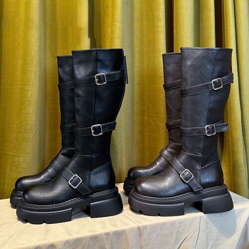 Matched with a skirt, fashionable, knee-high boots, 2025 new style retro Martin boots, women's belt buckle, slimming long boots