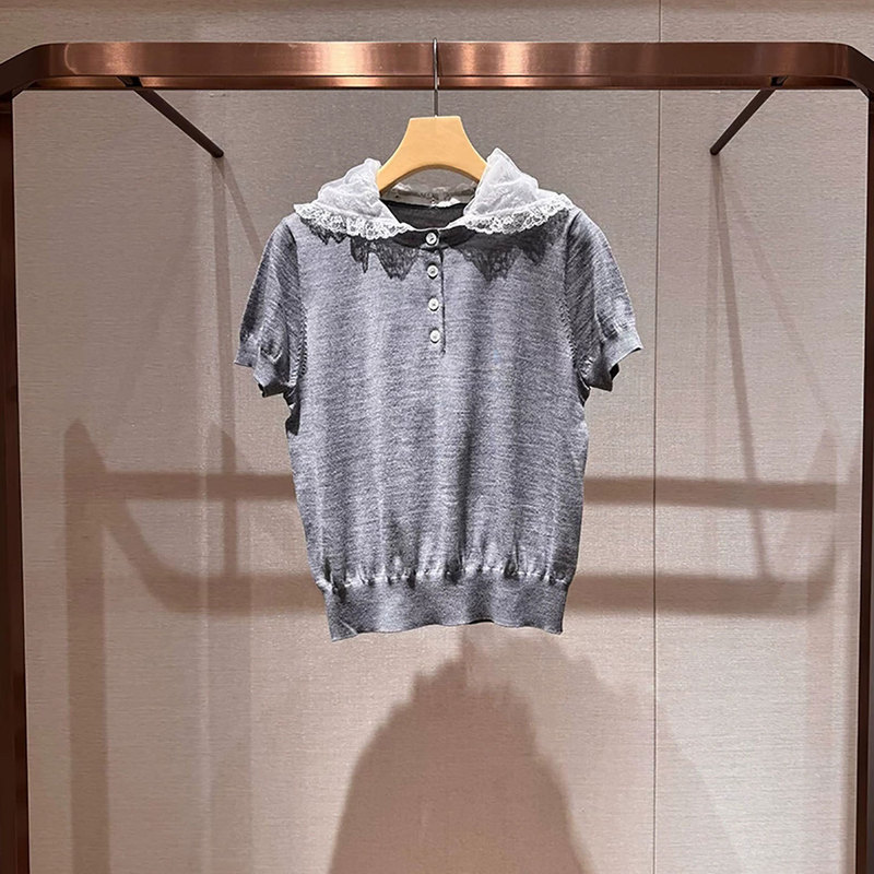 Mo Shuweiya 2026 Summer New Fashion Versatile Detachable Lace Collar Short-Sleeved Knitwear Xsj3M02E