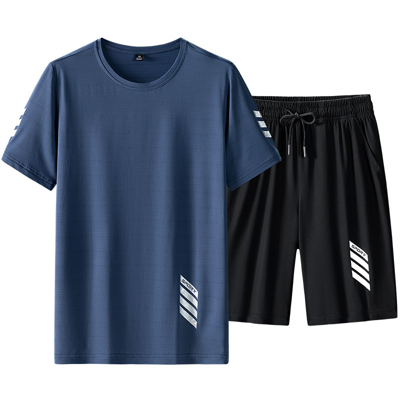 Vêtements pour hommes Combinaison spéciale transfrontalière à séchage rapide pour hommes, sport deux pièces, été, respirant, absorbant l'humidité, T-shirt court_voghion.com