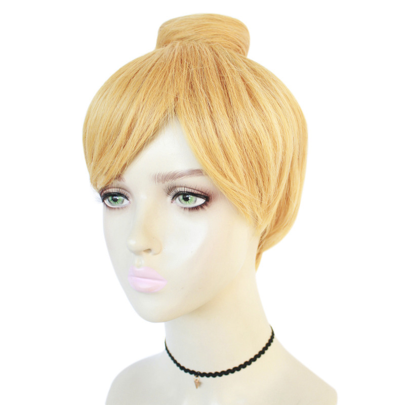 Anime Wig, Magical Fairy Tinkerbell, Yellow Hair Bun, Cos Style, Anime Cosplay Wig, Short Hair