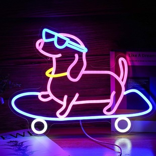 Neon Light for Skateboard Dogs, Cross-Border E-Commerce Label Stickers, Glowing Light Signs with English Letter Patterns, Atmospheric Decoration, Colorful