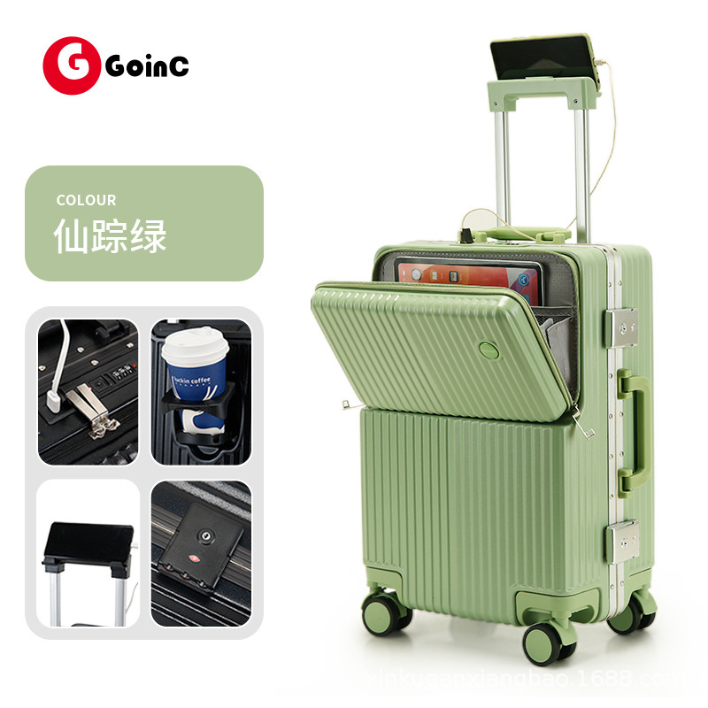 Maleta multifuncional con marco de aluminio de 20 pulgadas para mujer, caja con ruedas resistente al desgaste para hombre con portavasos, caja de embarque de viaje de 24 pulgadas para hombre