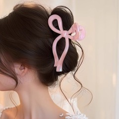 女性用立体真珠光沢リボンクリップ、高級大型サメクリップ、2025年新作後頭部ヘアクリップ、ヘッドドレス