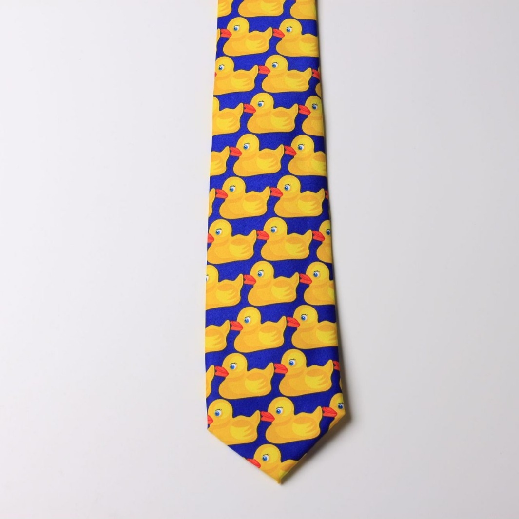 Corbata impresa amarillo de dibujos animados pato amarillo 8cm corbata fábrica al por mayor de poliéster impreso corbata de una sola pieza de entrega