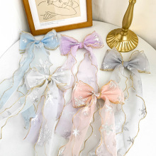 儿童金属夹头饰渐变蝴蝶结飘带编发网纱发夹图案公主发饰女童发带