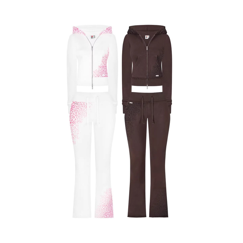 2026 Women's Fashion Trendy Ins High Street Slim-Fit Set with Zipper Hooded Lulu Sweatshirt and Slightly Flared Casual Pants