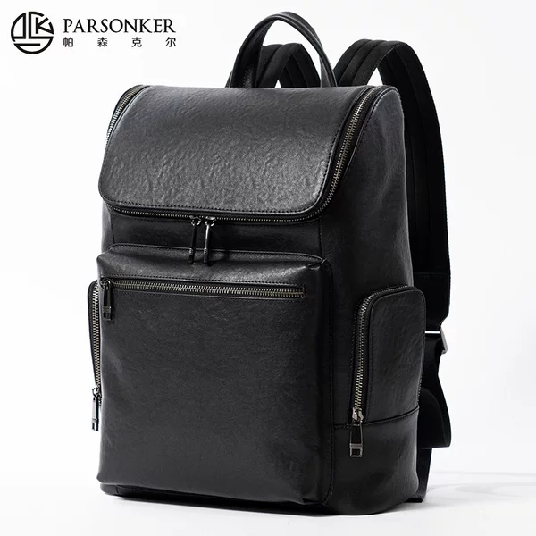 Vegetable Tanned Leather Men's Backpack Solid Color Fashion Flip Backpack Large Capacity Multifunctional Computer Men's Bag Factory Outlet
