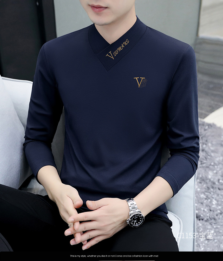 2022秋季V领新款长袖男士T恤韩版男装打底衫休闲男式T恤上衣批发 pic 17