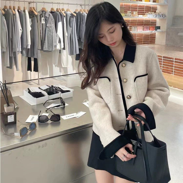 Spring double-sided cashmere short elite woolen coat, Chanel style