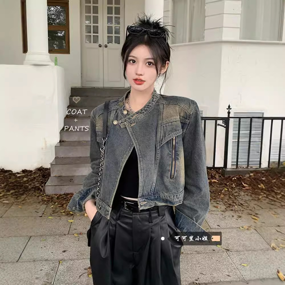 Denim Biker Jacket for Women, Autumn 2024, Loose Short Style, Long-Sleeved Jacket, Versatile and Stylish