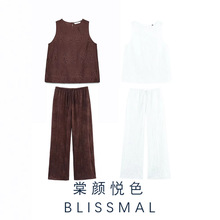 2025夏季新款 欧美风时尚 度假风重工刺绣镂空阔腿裤背心套装女装