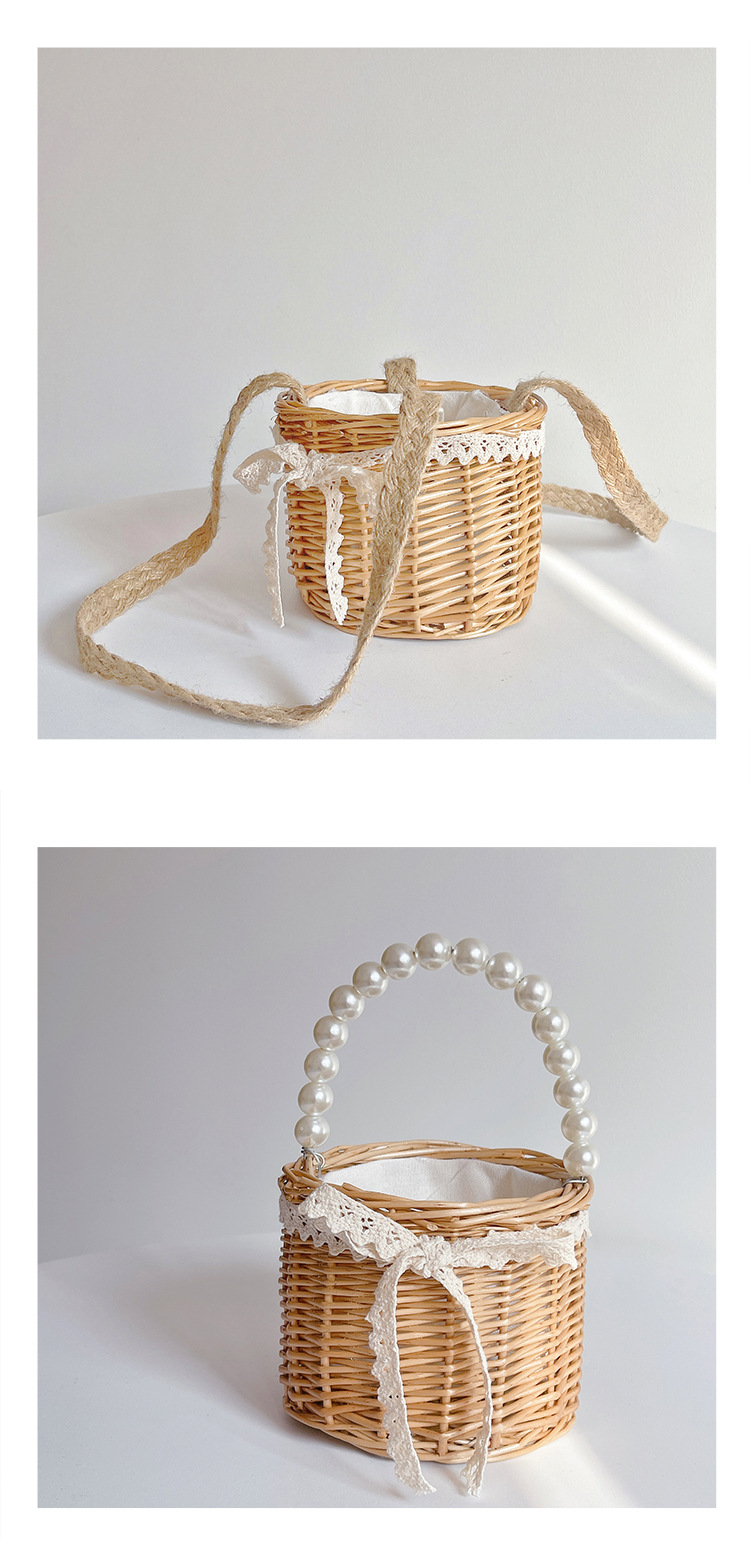 Unisex Medium Straw Solid Color Cute Beach Beading Weave Open Straw Bag display picture 7