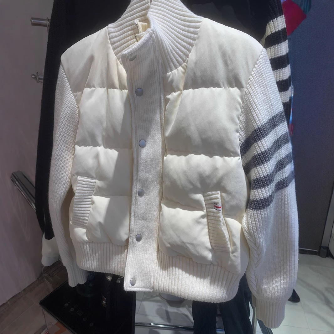 跨境2025白鹅新款羽绒服女爆款立领休闲时尚针织拼接短款外套