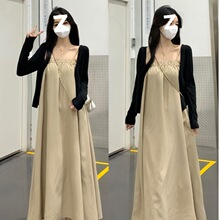 森系孕妇装套装时尚法式潮妈上衣春夏高级小个子吊带连衣裙两件套