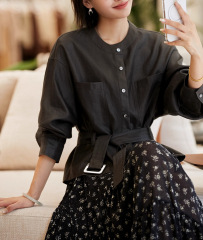 法式通勤『梧桐雨细』苎麻外套女_圆领长袖收腰短款上衣秋季新款