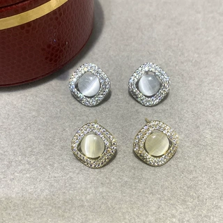 几何微镶满钻猫眼石轻奢高级感耳钉简约优雅名媛气质百搭耳环耳饰