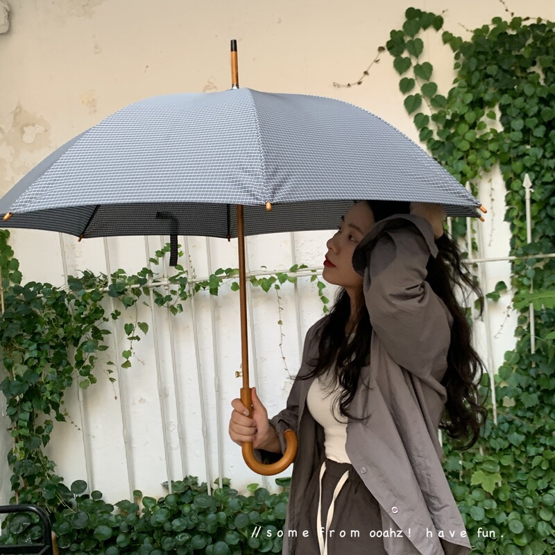 Classic Plaid umbrella unisex solid wood long handle umbrella reinforced double windproof straight umbrella thickened sunscreen Plaid