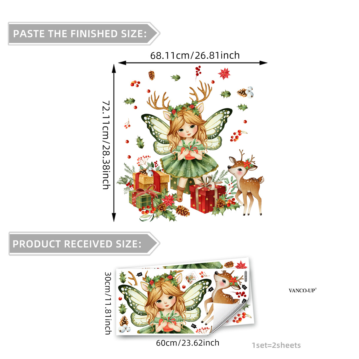 Muursticker / Muurdecoratie / Muurschildering M14683 Elf Cadeau Doos Decoratie Slaapkamer Woonkamer Achtergrond Kerstdecoratie Zelfklevende Muursticker_voghion.com
