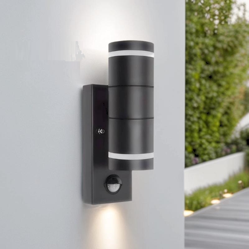 Cross-Border Manufacturer Stainless Steel Gu10 Replaceable Bulb Outdoor Human Body Sensor Pir Waterproof Indoor and Outdoor Wall Lamp