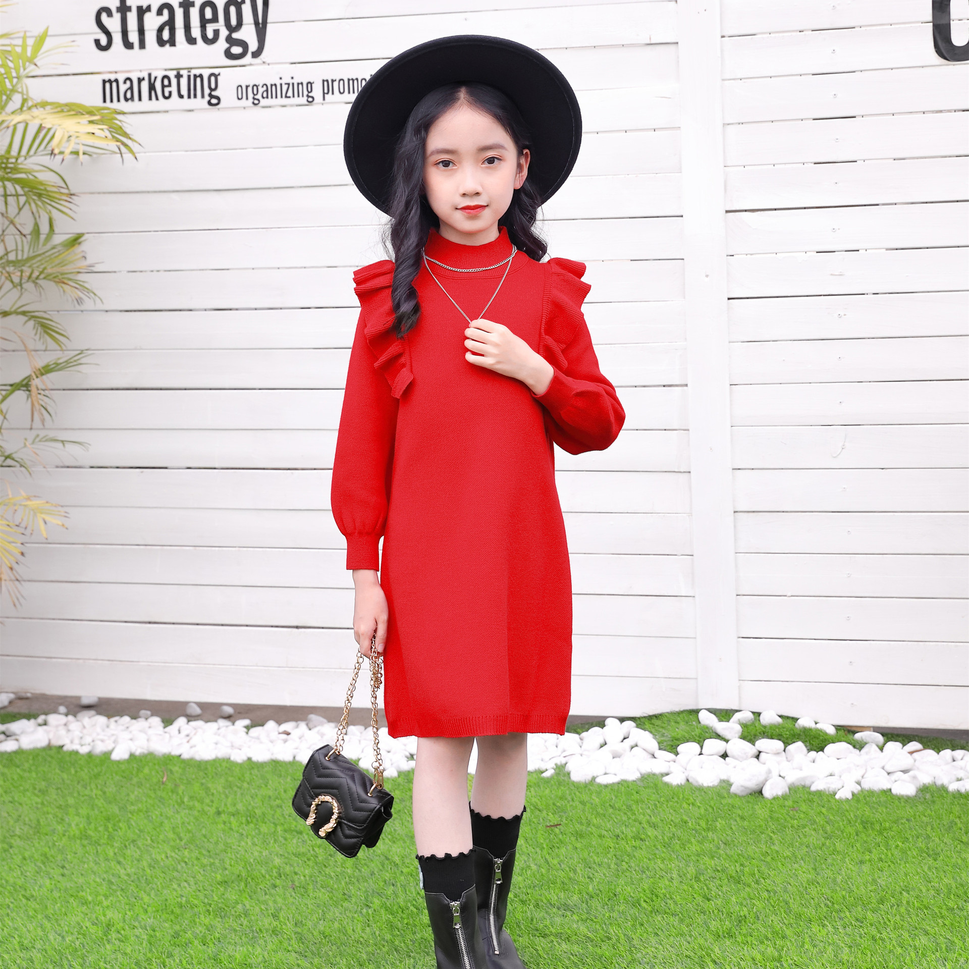 Korean Edition girl sweater skirt 2020 new pattern Autumn and winter Children's clothing CUHK Western style Princess Dress With children Dress