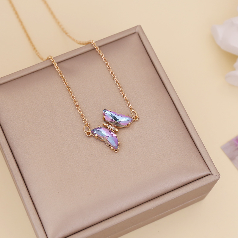 fashion simple multicolor gradient butterfly necklace