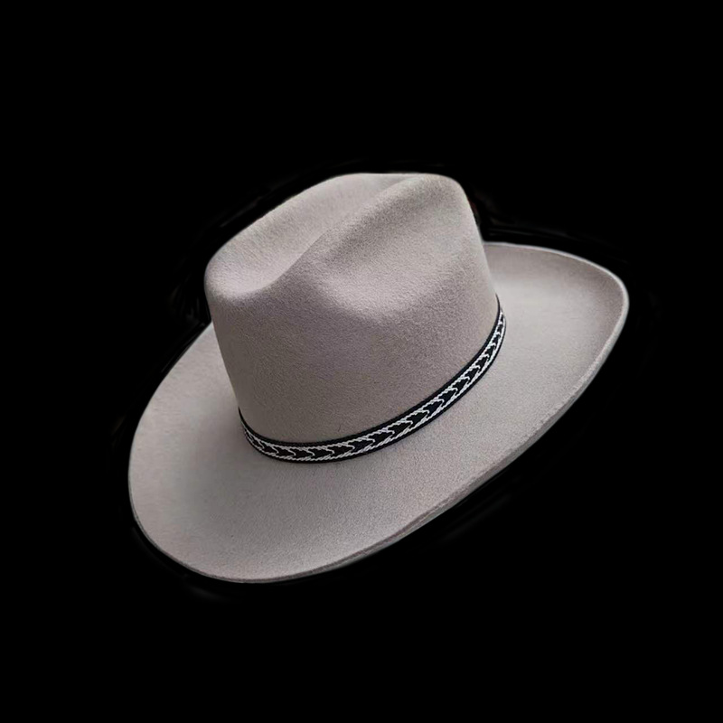 Cappello da cowboy western alla moda e versatile, in denim neutro, stile pecora, in feltro di pura lana_voghion.com